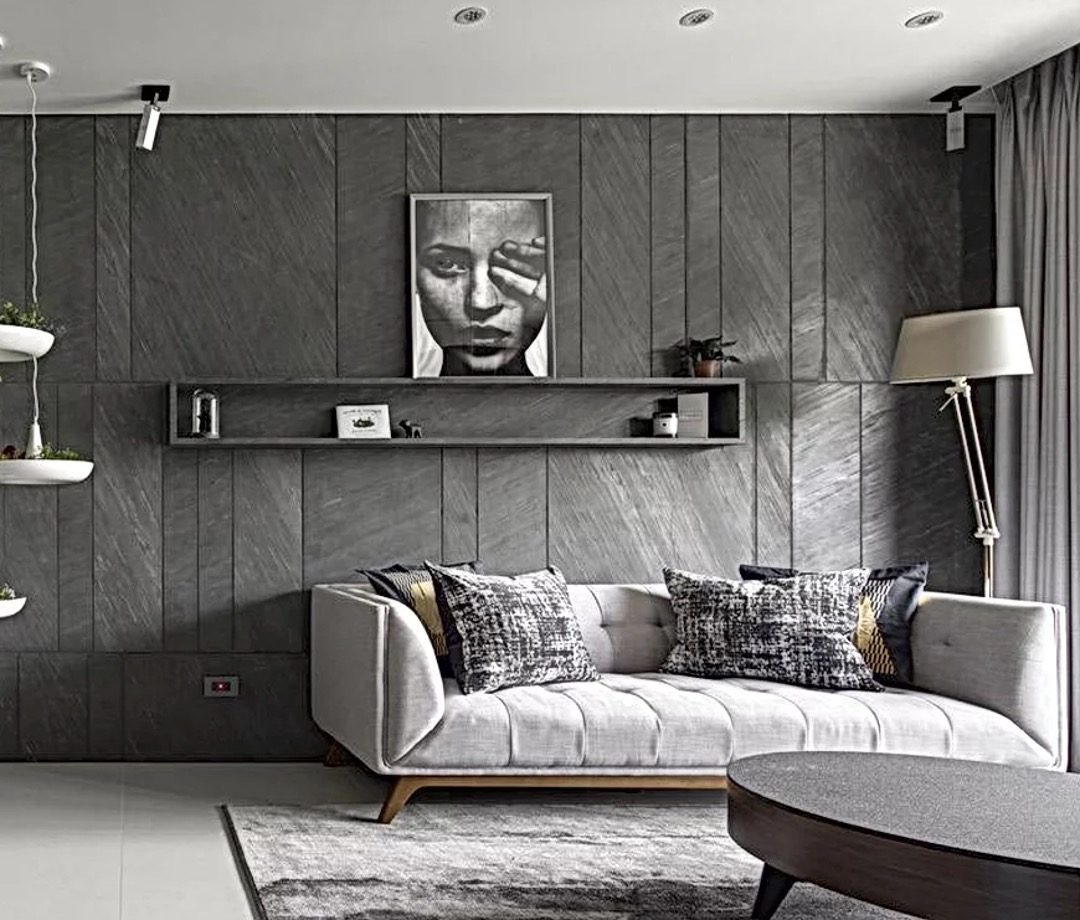 客廳板岩主牆|Living room slate feature wall