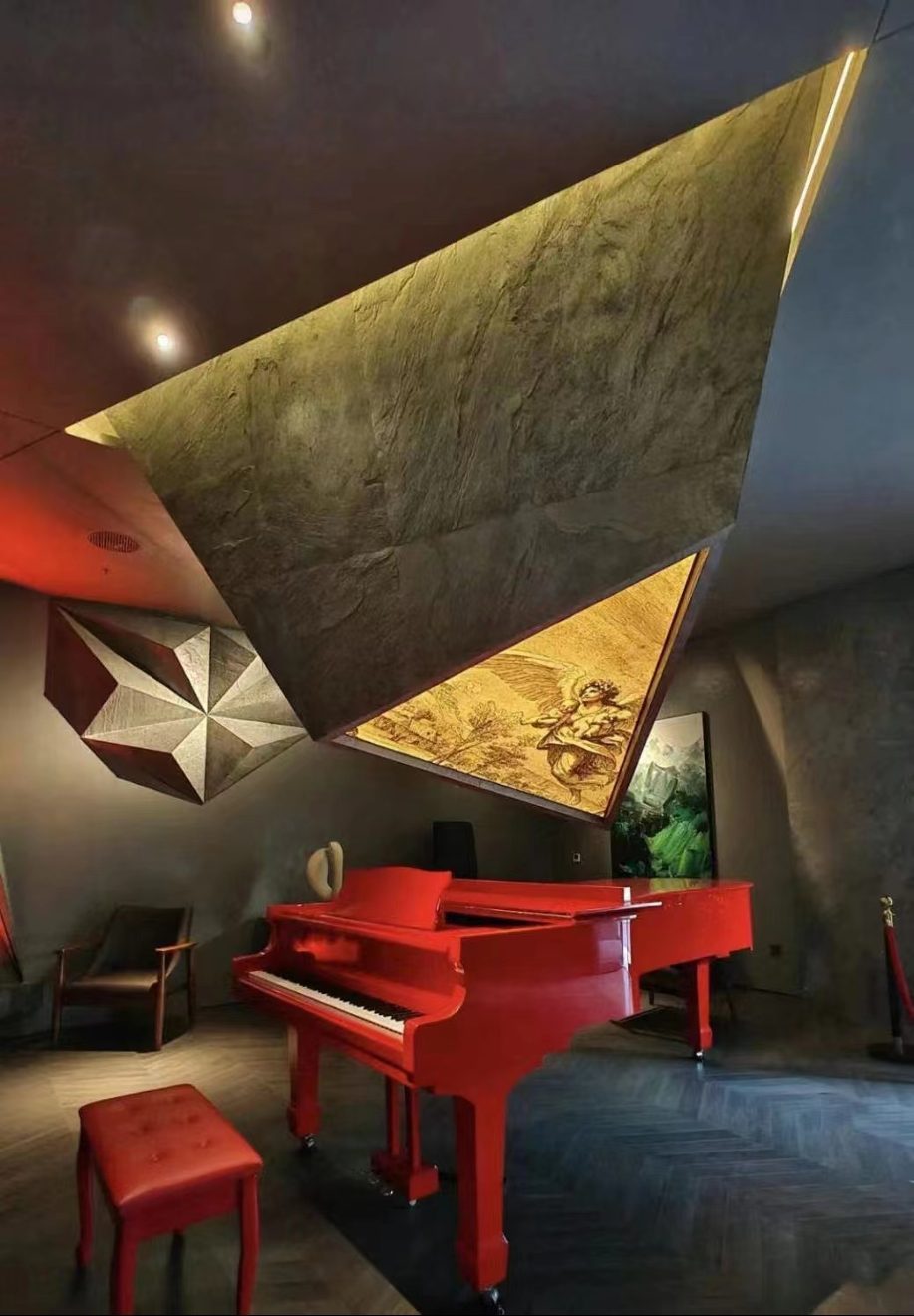 客廳立體摺面天花|Folded stone ceiling